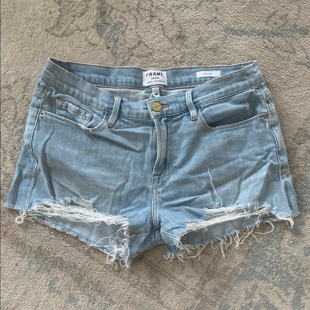 Frame Denim Light Blue Distressed Cutoff Jean Shorts